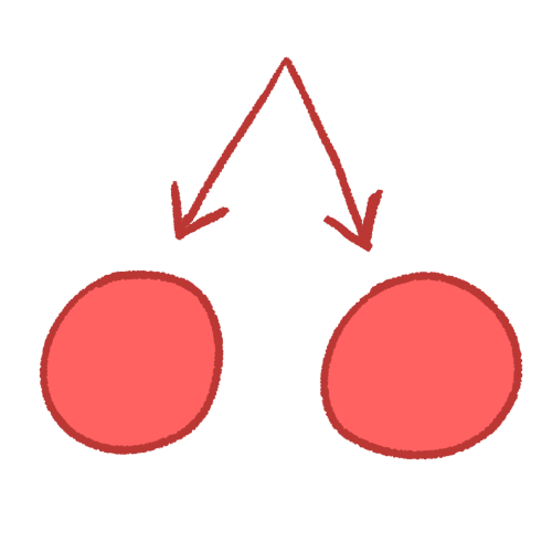 two pink circles next to each other, each with a dark pink arrow pointing at it. 